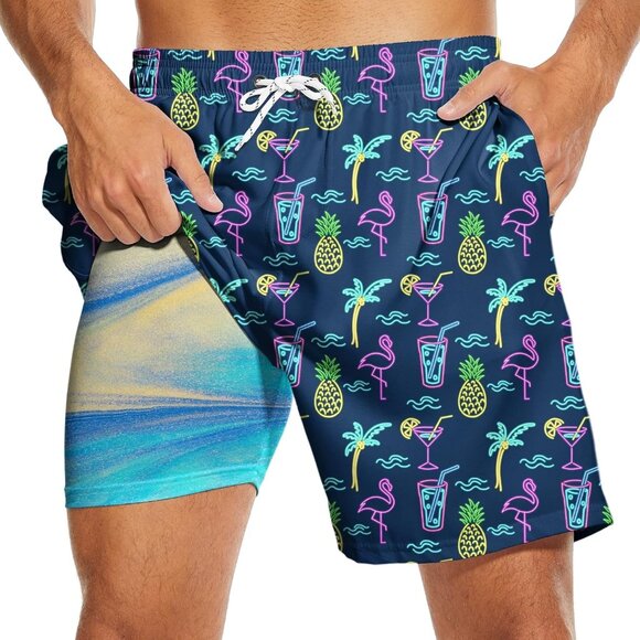 Mens Swim Trunks with Compression Liner 2 in 1 Quick-Dry Swim Shorts Men Board S